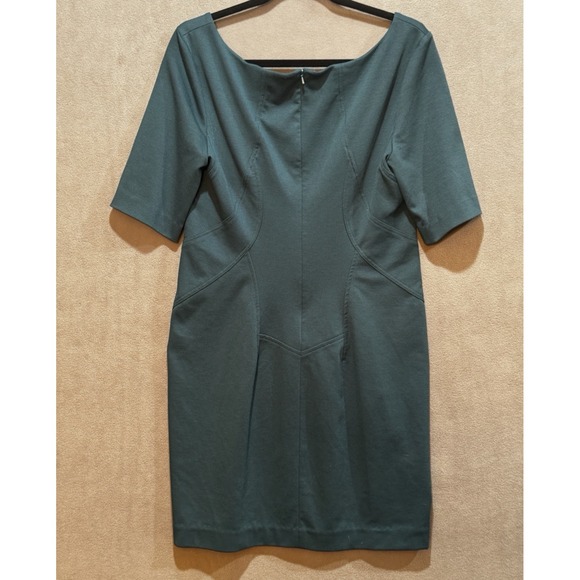 Women's Structured Form Fitting Dress Dark Green Office Chic Minimalism Modest - Picture 2 of 12